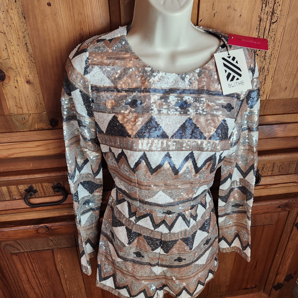 Blithe Women's Sequin Geometric Shorts - Silver A… - image 1